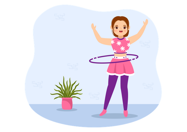 Young woman Playing Hula Hoop Illustration