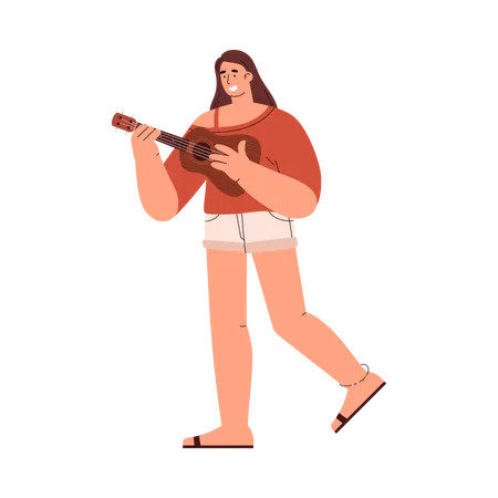 Young woman playing ukulele  Illustration