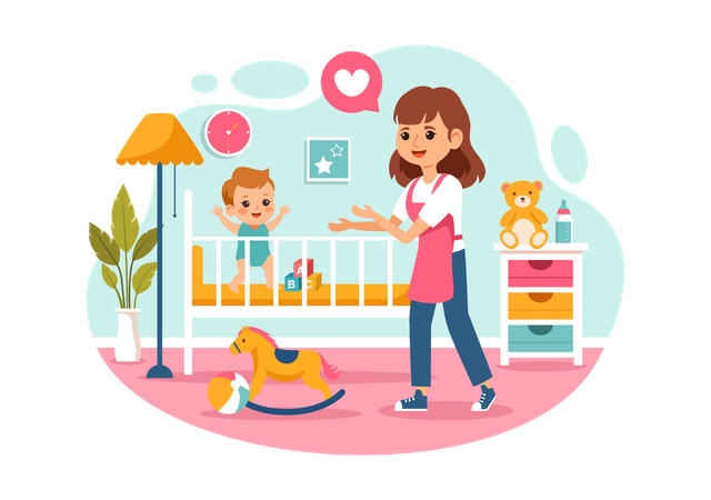 Young woman playing with kid  Illustration