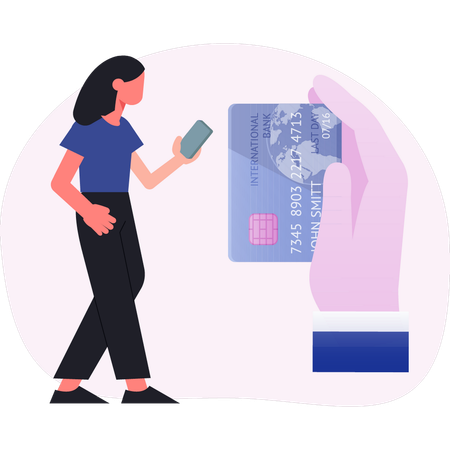 Young woman pointing credit money  Illustration