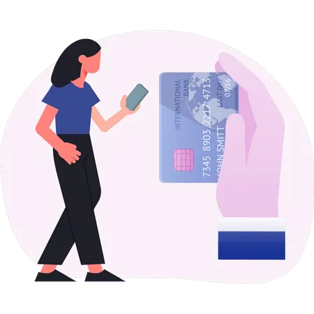 Young woman pointing credit money  Illustration