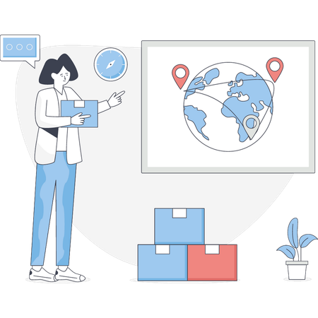 Young woman pointing delivery location  Illustration