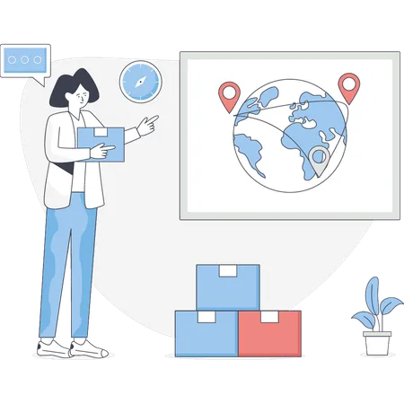 Young woman pointing delivery location  Illustration