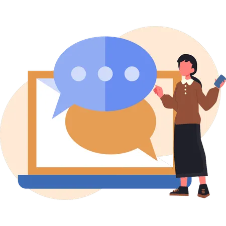 Young woman pointing messages  Illustration