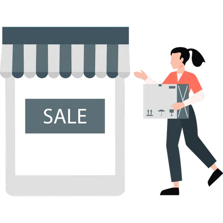 Young woman pointing online sale offer  Illustration