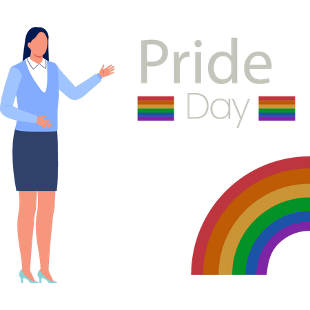 Young woman pointing rainbow colors  Illustration