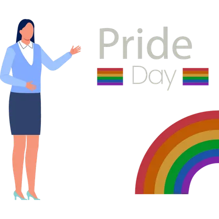 Young woman pointing rainbow colors  Illustration