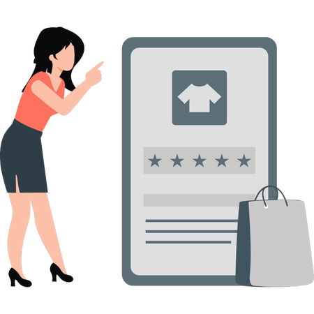 Young woman pointing shopping rating  Illustration