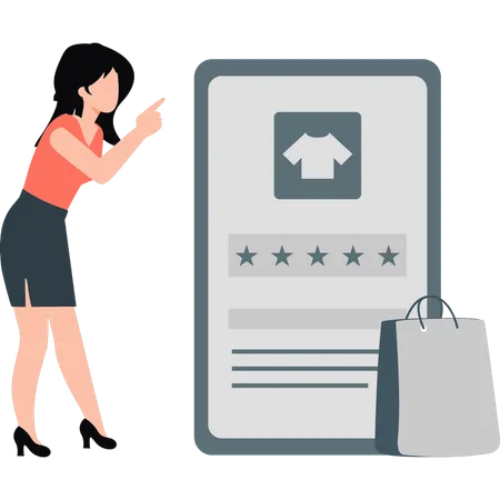 Young woman pointing shopping rating  Illustration