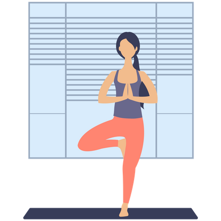 Young woman practicing yoga in living room  Illustration