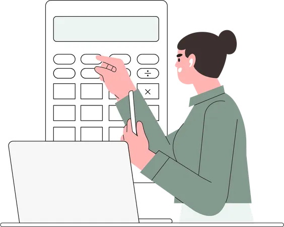 Young woman preparing documents for tax calculation  Illustration