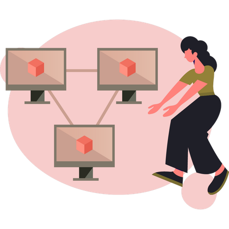 Young woman presenting monitor networking  Illustration