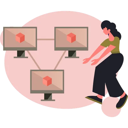 Young woman presenting monitor networking  Illustration