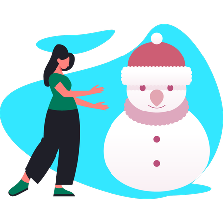 Young woman presenting winter iceman  Illustration