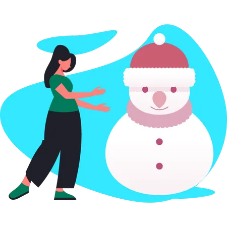 Young woman presenting winter iceman  Illustration