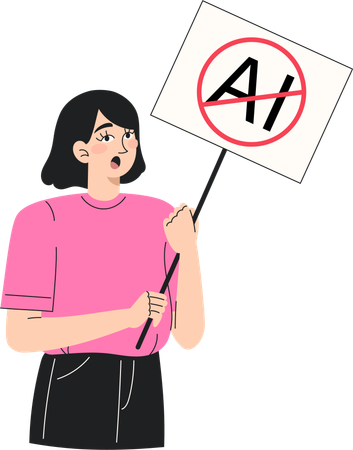 Young woman protesting with anti AI art activism  Illustration