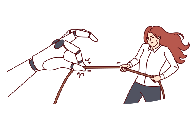Young woman pushing rope thread  Illustration