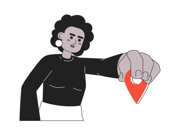 Young woman putting gps location pin  Illustration