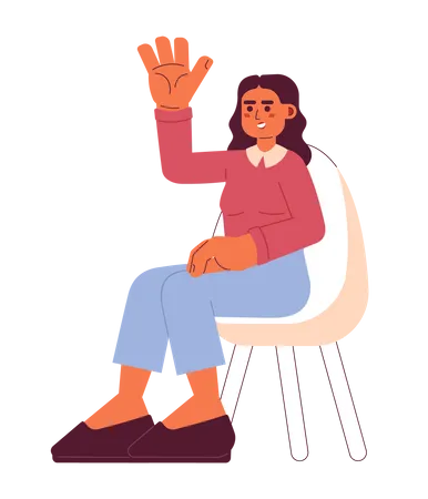 Middle Eastern Young Woman Raising Hand Up 2 D Cartoon Character Smiling Female Seminar Webinar Participant Isolated Vector Person White Background Lecture Listener Girl Color Flat Spot Illustration Illustration