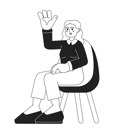 Young woman raising hand up  イラスト