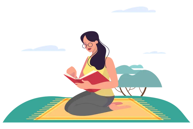 Young Woman Reading Book Concept The Person Read In The Park Outdoor Isolated Flat Vector Illustration Illustration