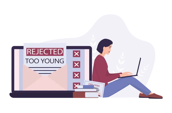 Young woman received rejection too young for job  Illustration