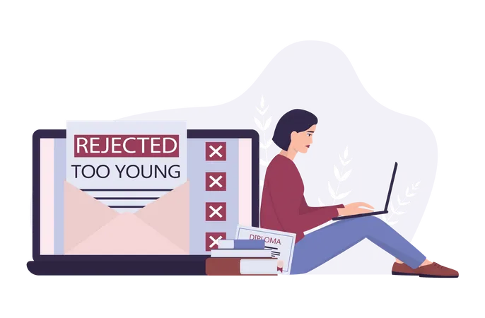 Young woman received rejection too young for job Illustration