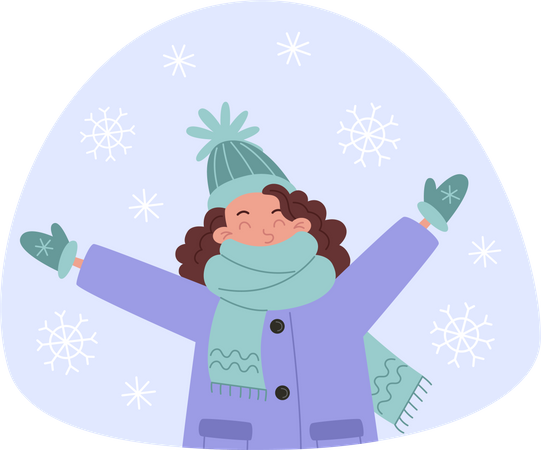 Young woman rejoices snow  Illustration