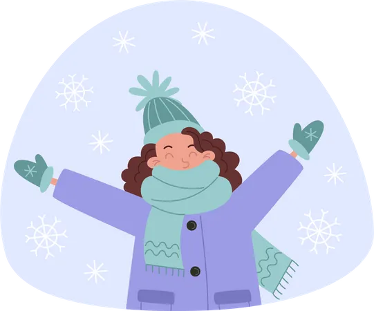 Young Woman Rejoices In The Snow Illustration
