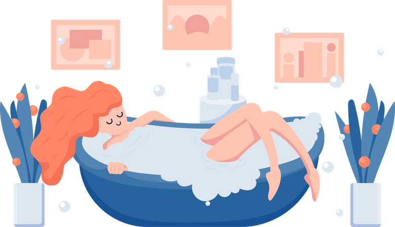 Young Woman Relaxing in Bathtub  Illustration