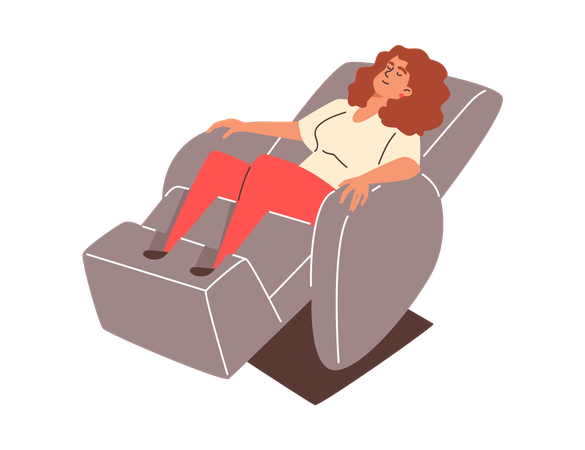 Young woman relaxing while lying on massage chair  Illustration