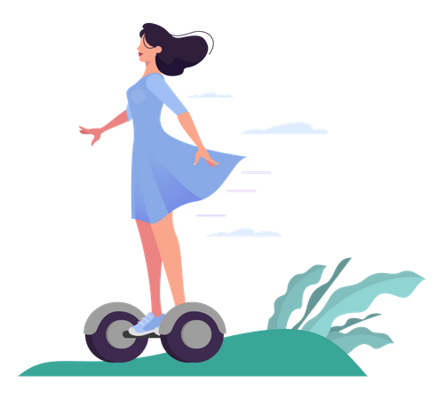 Young woman riding a Segway  Illustration