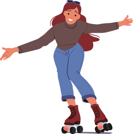Young Woman riding Roller Skate  Illustration