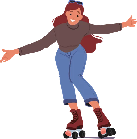 Young Woman Glides Effortlessly On Roller Skates Exuding Joy And Freedom As She Navigates The Rink With Grace And Agility Trained Female Character On Rollerblades Cartoon People Vector Illustration Illustration