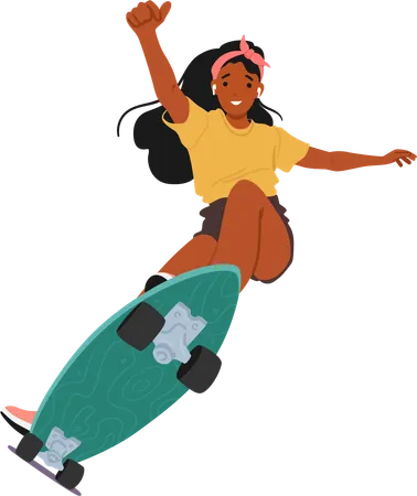 Young Woman Effortlessly Skateboarding Hair Flowing Showcasing Confidence And Joy Isolated On White Background Teen Character Embodies Freedom And Youthfulness Cartoon People Vector Illustration Illustration