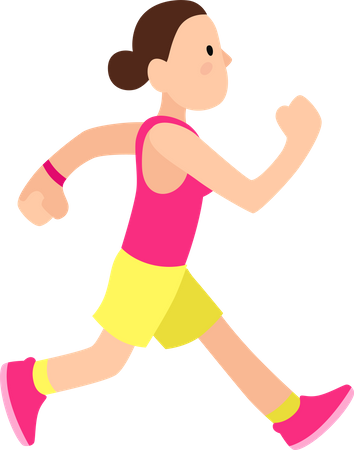 Young Woman Running Marathon Illustration