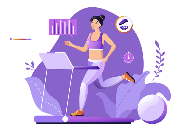 Young woman running on treadmill  Illustration