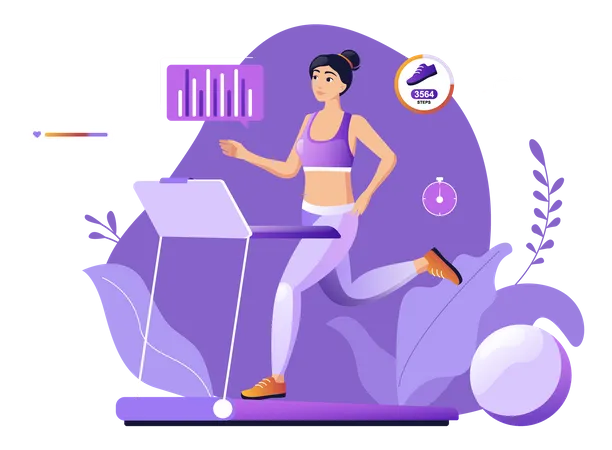 Young woman running on treadmill  Illustration