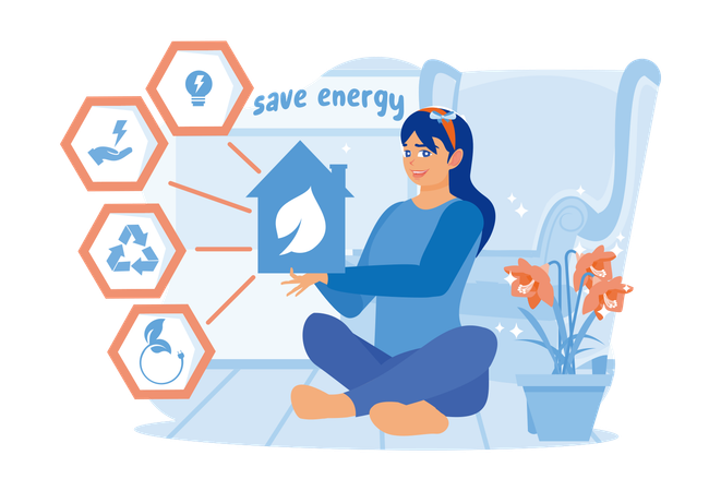 Young woman saves energy  Illustration