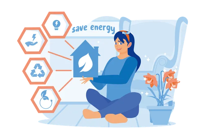 Young woman saves energy  Illustration