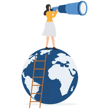 Young woman searching global business opportunity  Illustration