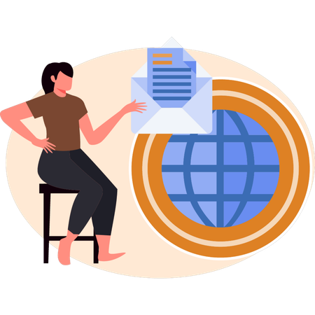 Young woman seeing world mail  Illustration