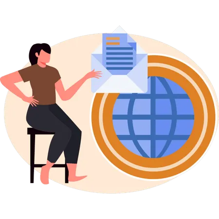 Young woman seeing world mail  Illustration