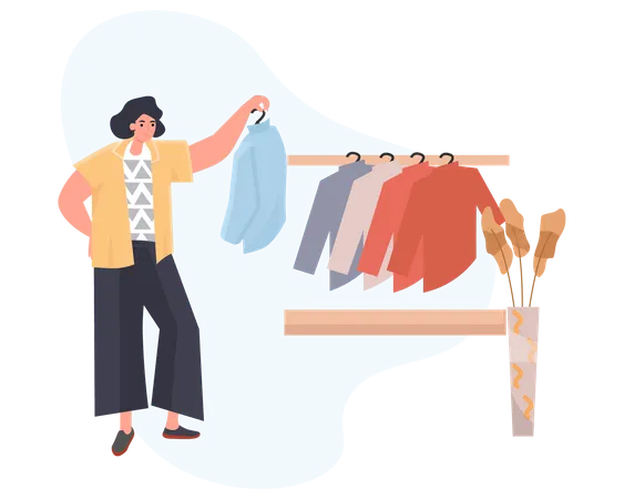 Young Woman Selecting Clothes In Shopping Mall  Illustration