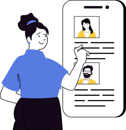 Young woman selecting employee profile  Illustration