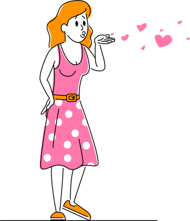 Young Woman Send Flying Kiss Illustration