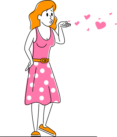 Young Woman Send Flying Kiss  Illustration