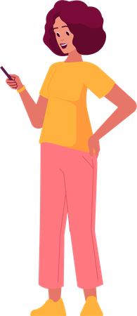 Young Woman Send Messages To Friends Using phone  Illustration