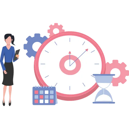 Young woman setting time  Illustration