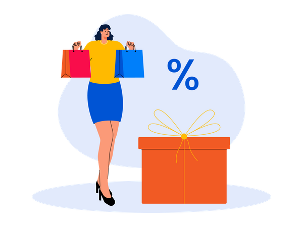 Young woman shopping during cyber monday sale  Illustration
